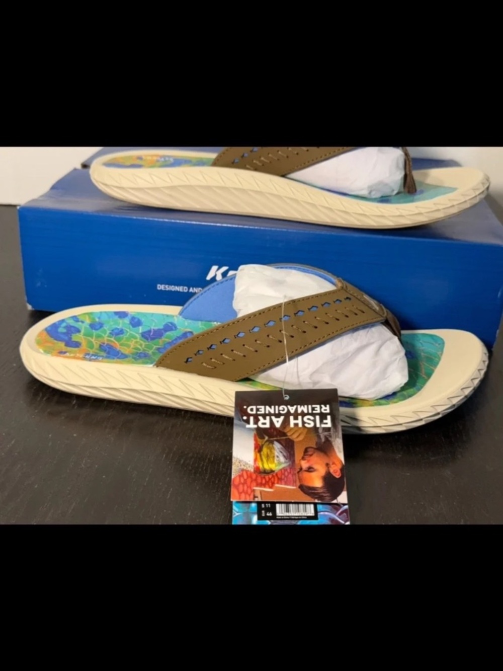 Korkers Fish Flip Dorado Sandals Flip Flops Blue/Green/Yellow Mens 12